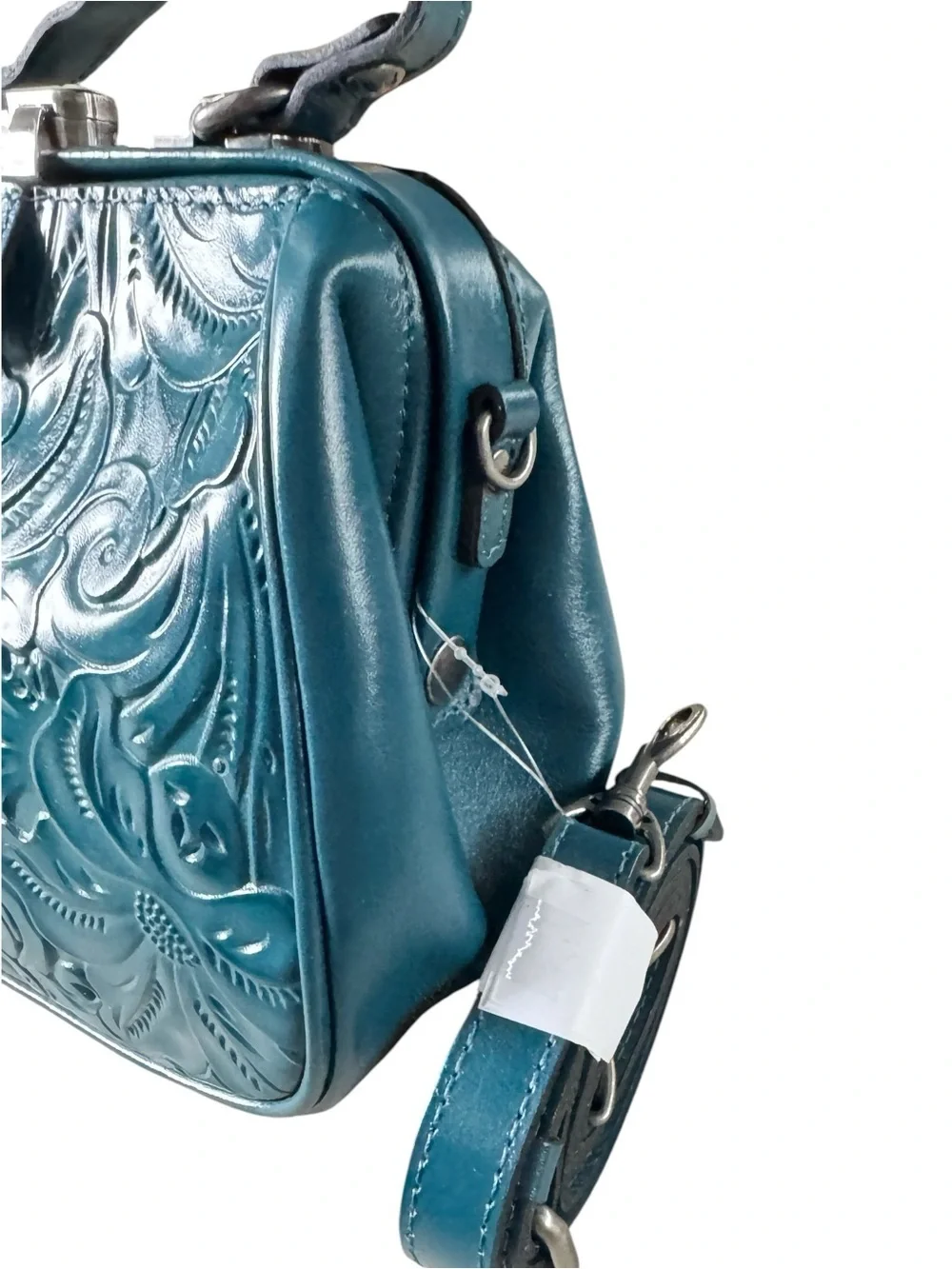 PATRICIA NASH ~ Burnished Tool Italian Leather Gracchi Satchel crossbody Teal